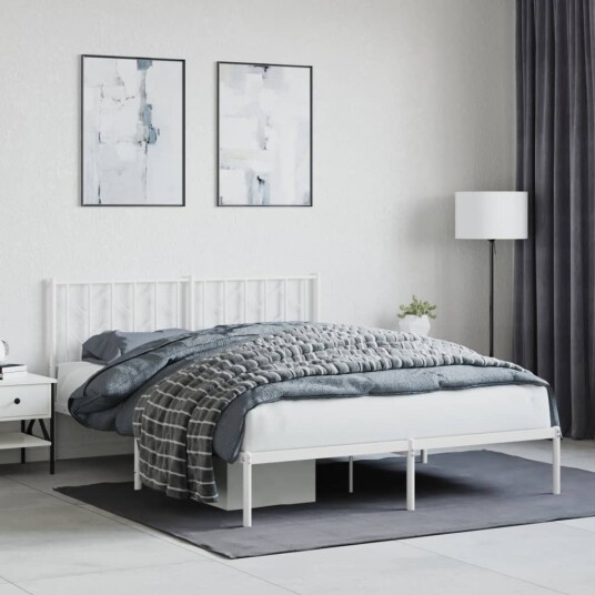 vidaXL Sengeramme i metall med sengegavl hvit 150x200 cm 8721012250215