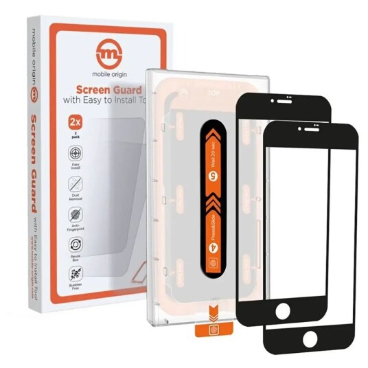 Mobile Origin Beskyttelsesglass til iPhone 8/7/SE (2022/2020) - 2-pakk - Case Friendly - Svart Kant