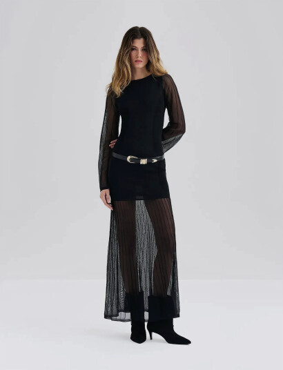 Malina Haisley Sheer Knitted Maxi Dress - Black - M Malina Haisley Sheer Knitted Maxi Dress - Black - M