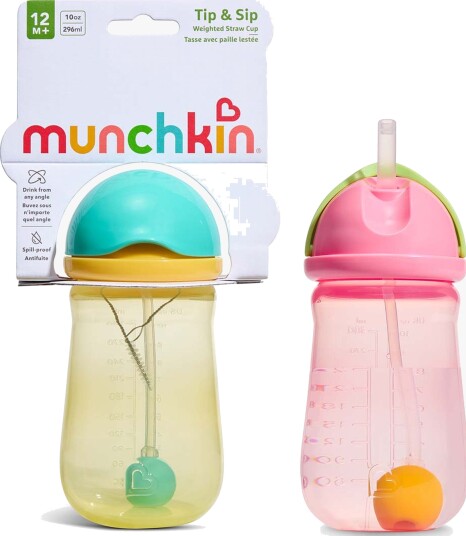 Munchkin Tip & Sip Sugrørskopp 296 ml 2-Pack, Pink/Yellow