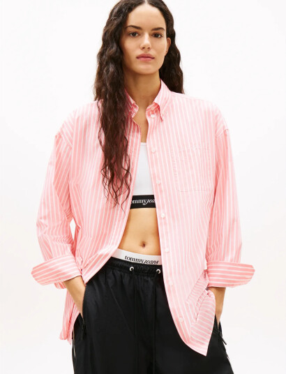 Tommy Jeans Tjw Ovs Poplin Shirt Pink L Tommy Jeans Tjw Ovs Poplin Shirt Pink L