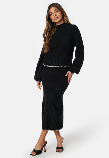 BUBBLEROOM Contrast Edge Knitted Skirt Black S