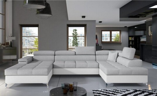 Seksjon Eltap Eduardo 337x205x88 cm Sawana 21 Soft 17 Grå Hvit Høyre
