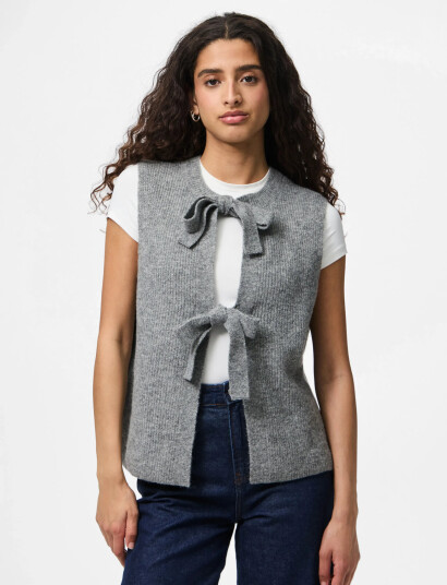 Pieces Pcsilly Sl Rev Tie Vest Knit Noos Bc - Grey - XS