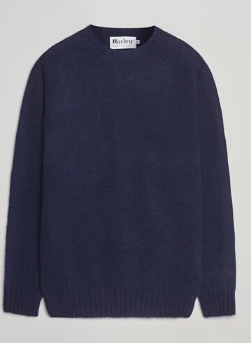 Harley Of Scotland Brushed Supersoft Lambswool Crewneck Navy