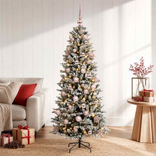 vidaXL Kunstig juletre med julekuler 150 cm 150 LED-lys Varmhvit
