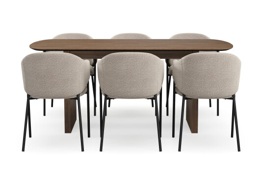 Bark Richeto Spisebord 180 cm med 6 Filip Spisestoler Røkt eik / Taupe Bouclé