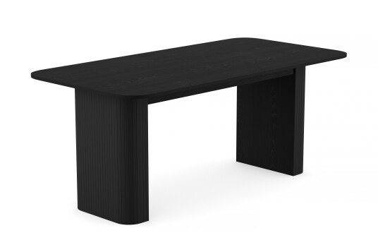 Bark Kopparbo Spisebord 180 240 cm Uttrekkbart med 6 Greya Spisestoler med armlener Svart / Greige Bouclé / Metallben Eik