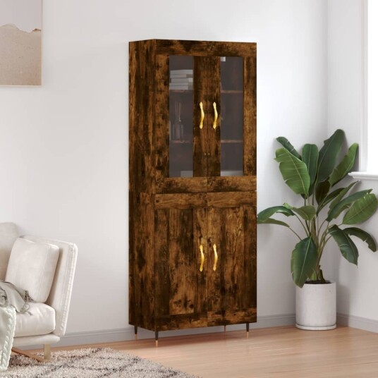  Highboard røkt eik 69,5x34x180 cm konstruert tre