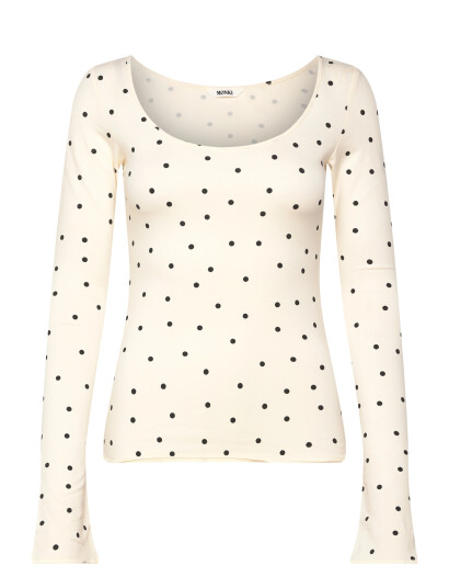 Monki Long Sleeved Slim Fit Scoop Neck Top   Cream   M