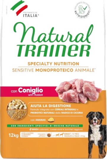 Natural Trainer Tørrfôr Adult Sensitive No Gluten Medium Maxi Single Protein Med Kanin Sett % 2 X 12 kg