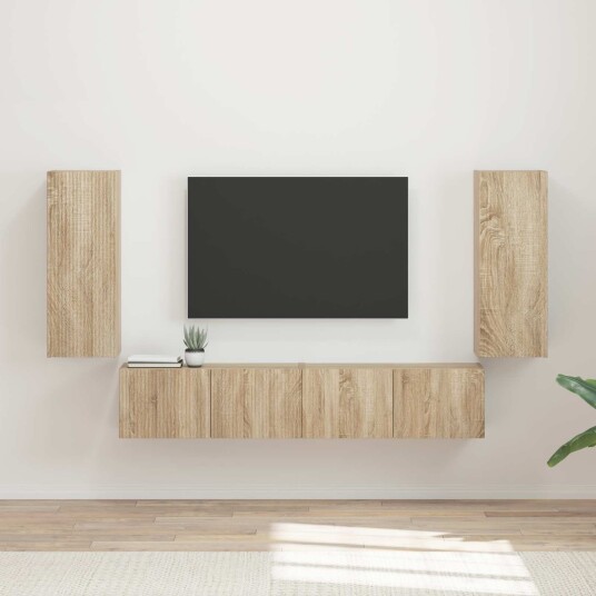 TV vegghyllesett Veggmontert 4 pcs Sonoma eik Konstruert tre