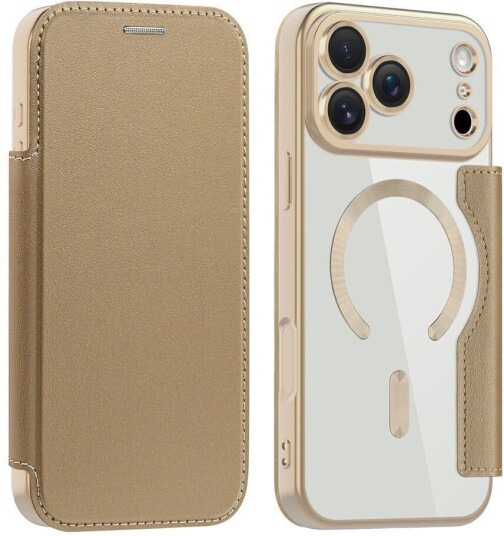 EIDERWOOD iPhone 17 Pro Flipp Deksel med Gjennomsiktig Bakside – MagSafe Kompatibel – Gull