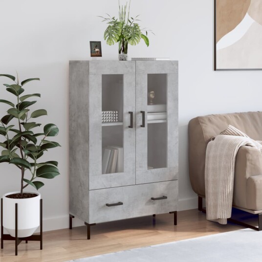 Highboard betonggrå 69,5x31x115 cm konstruert tre