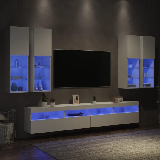 Vegghengte TV benker med LED 7 stk hvit