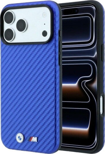 BMW M Carbon Metal-logo MagSafe-etui til iPhone 17 Pro Max / 18 Pro Max – blå