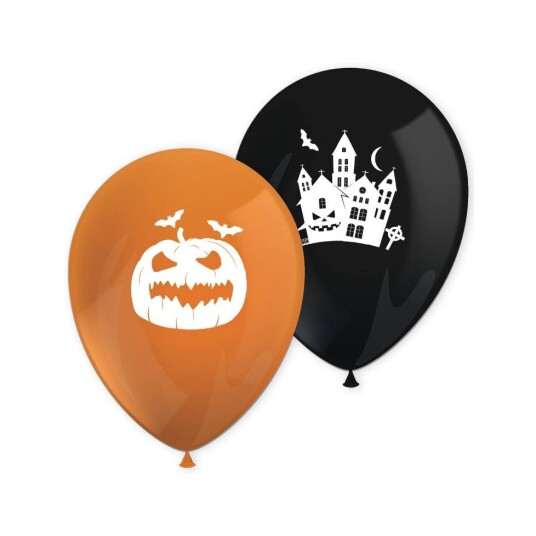 Ballonger Halloween Svart Og Oransje Pk/8 Ballonger Halloween Svart Og Oransje Pk/8