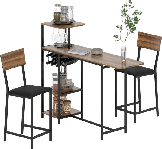 Barbord med barstolsett 3 stk. Barbordsett med sammenleggbart kjøkkenbord vinglassholder vinstativ 2 barstoler stålramme i Barbord med barstolsett 3 stk. Barbordsett med sammenleggbart kjøkkenbord vinglassholder vinstativ 2 barstoler stålramme i