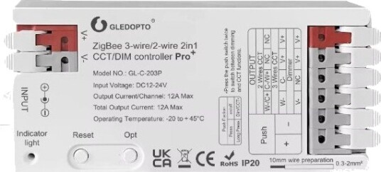 Gledopto Gledopto Pro 2 i 1 Zigbee strip kontroller Hue kompatibel 12V/24V 12V 144W 24V 288W ensfarget + CCT Gledopto Gledopto Pro 2 i 1 Zigbee strip kontroller Hue kompatibel 12V/24V 12V 144W 24V 288W ensfarget + CCT