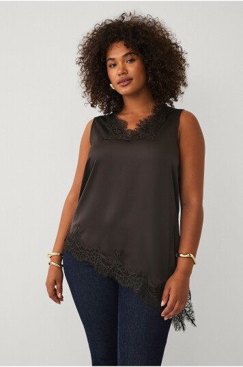 Ellos Plus collection Bluse med blondedetaljer Brun