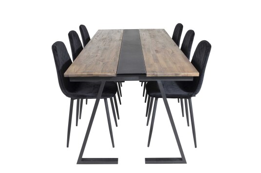 Venture Design Jakarta & Polar spisegruppe Natur/svart 6 st stoler & bord 200 x 90 cm