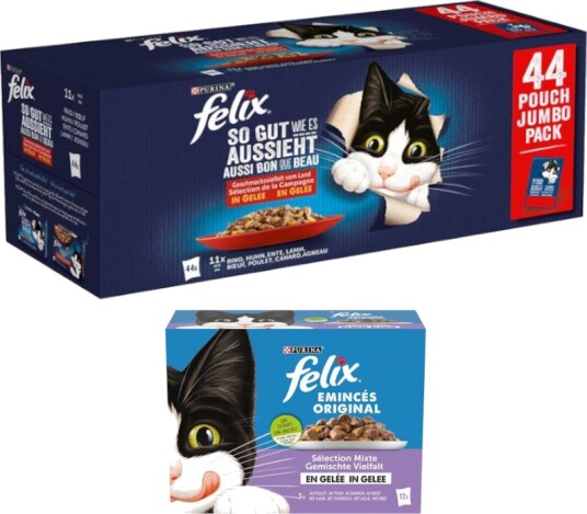 Felix våtfôr Latz + Latz våtfôr i gelé på kjøpet As good as it looks Kjøtt 44 x 80 g 44 x 85 g 12 x 85 g 44 x 85 g