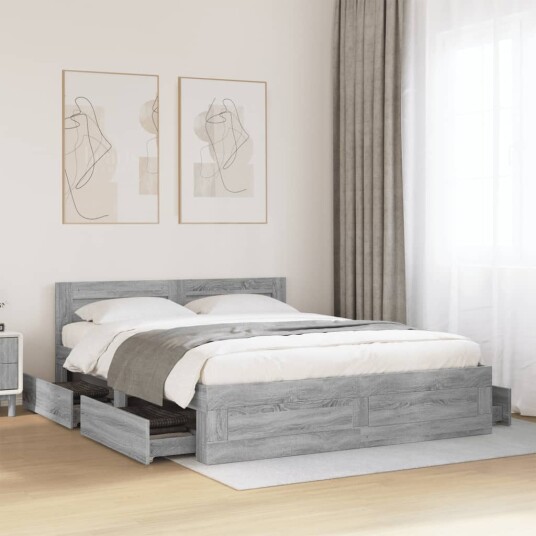 Sengeramme med hodegavl grå sonoma 160x200 cm konstruert tre 8721102855573