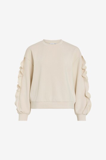 Vila Collegegenser viMentina Flounce O neck L/S Grå