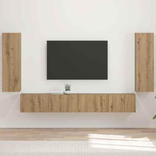 vidaXL TV vegghyllesett 4 stk. Artisan Eik Konstruert tre