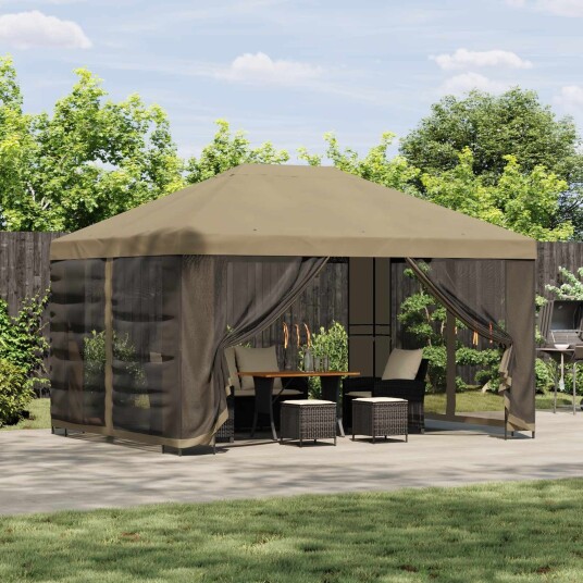 vidaXL Hagepaviljong med sidevegger 4 × 3 m Beige Polyester og stål
