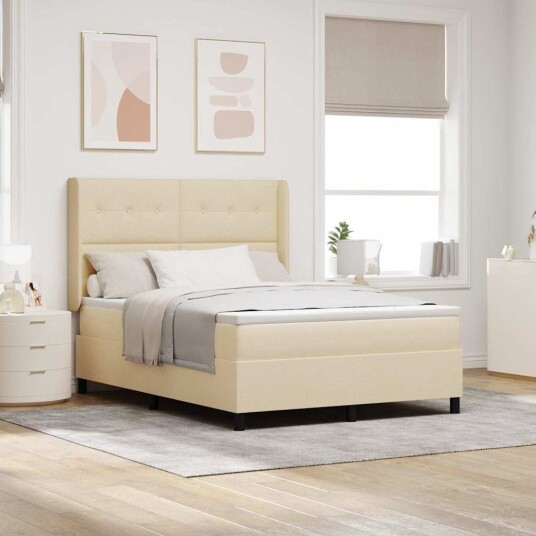 Box Spring Seng med Madrass Krem 140x200 cm Stoff