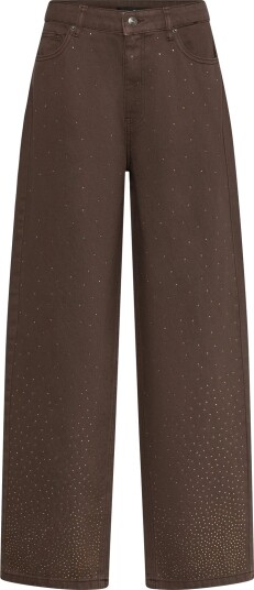 ROTATE Rhinestone Wide Leg Jeans   Brown   24