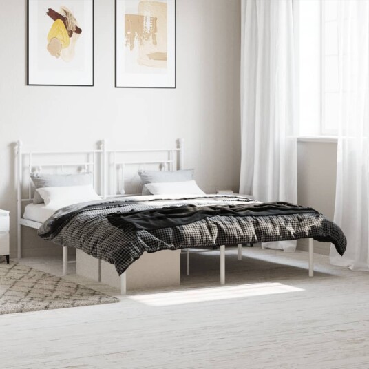 vidaXL Sengeramme i metall med sengegavl hvit 160x200 cm 8721012249240