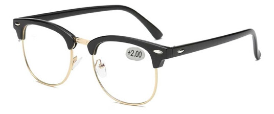 Black Clubmaster lesebriller med gullstyrke 2