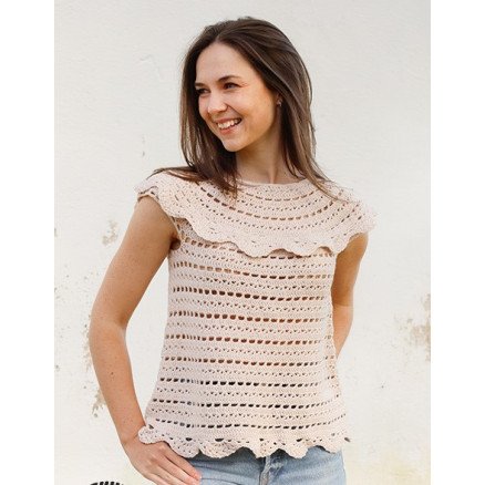 Beige Desert by DROPS Design Topp Hekleoppskrift str S XXXL