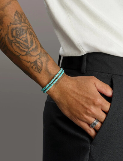 Nialaya Turquoise Heishi Wrap Bracelet Silver M