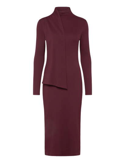 Lauren Ralph Lauren Scarf Trim Cotton Blend Rib Knit Dress   Burgundy   XS