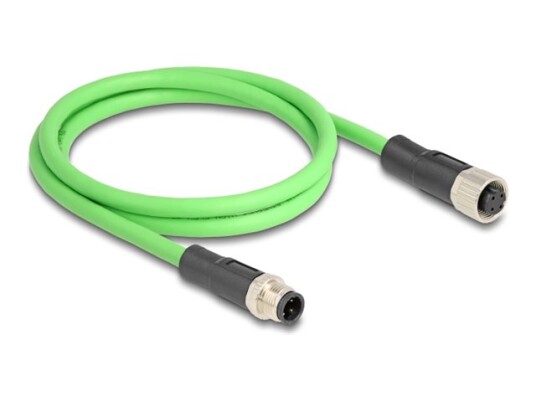 Delock Nettverkskabel 4 Pins M12 Hann Til 4 Pins M12 Hunn 1 M 6.5 Mm Sf/Utp Formstøpt D Kodet Grønn 80406