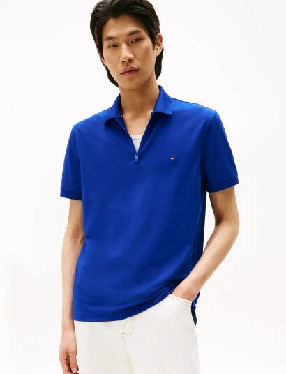Tommy Hilfiger Performance Pique Zip Polo - Blue - M Tommy Hilfiger Performance Pique Zip Polo - Blue - M