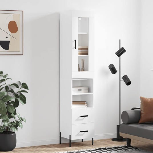 vidaXL Highboard høyglans hvit 34,5x34x180 cm konstruert tre 8720845487294