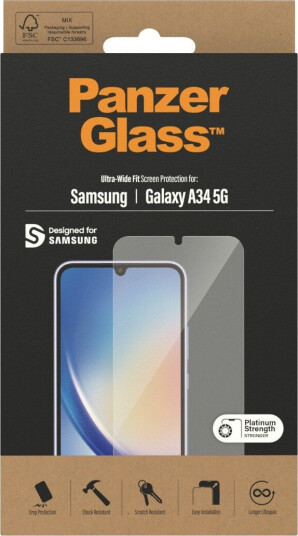 PanzerGlass Ultra-Wide Fit Skjermbeskytter til Samsung Galaxy A34 5G - Glass med Anti-fingeravtrykk