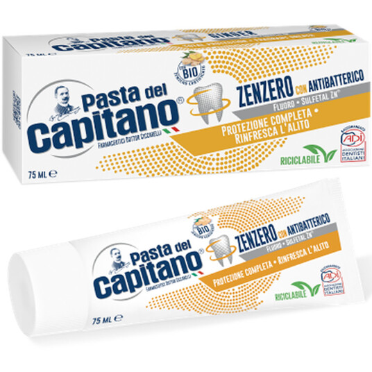 Italiensk tannkrem PASTA DEL CAPITANO Ingefær Antibakteriell 75 ml.