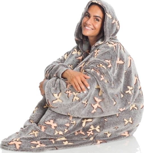 Kangurone Glow Hoodie Plaid Til Voksne Sommerfugle