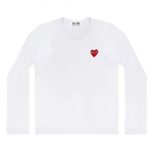 Comme Des Garcons Play Ls Men'S White Genser- Hvit male XL
