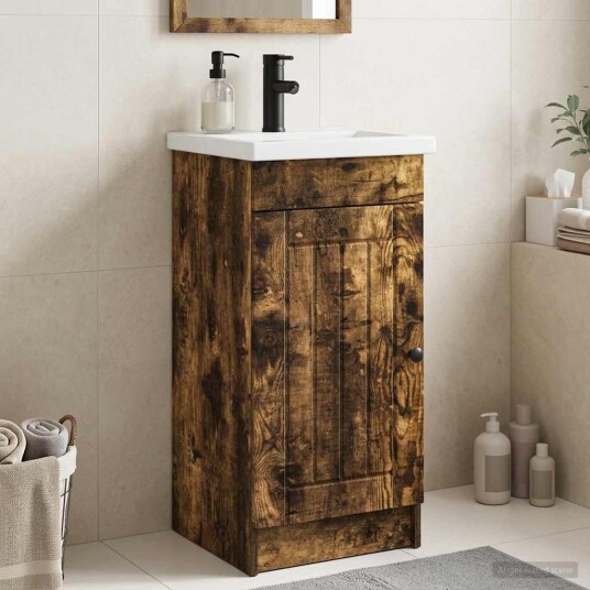 Badmøbel med vask Røkt Eik 42 x 40 x 84,5 cm Konstruert tre Badmøbel med vask Røkt Eik 42 x 40 x 84,5 cm Konstruert tre