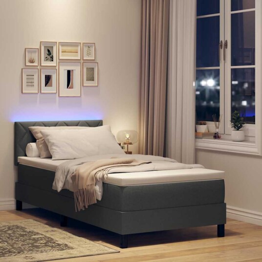 Box Spring Seng med madrass & LED mørk grå 90x190 cm Stoff