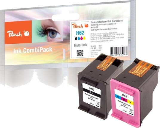 Peach HP 62 svart/farge kompatible blekkpatroner 2 pk PI300 669