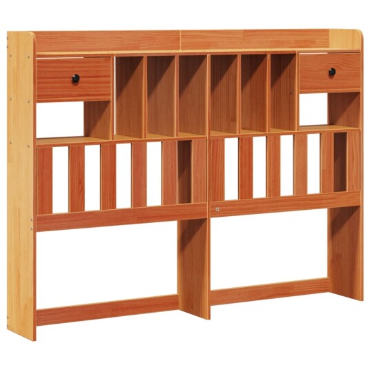 Seng med bokhylle uten madrass voksbrun 140x200 cm heltre furu 8721158384010