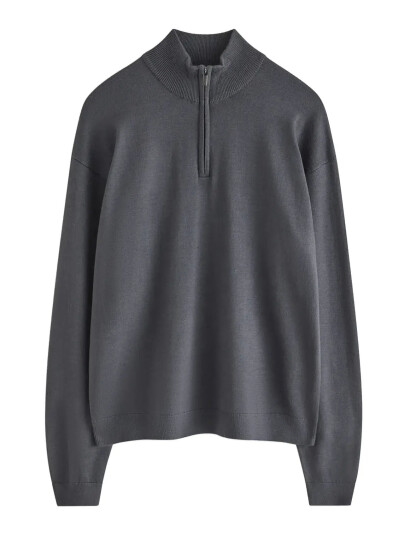 Lindex Sweater Fineknit Halfzip Grey 134/140 Lindex Sweater Fineknit Halfzip Grey 134/140