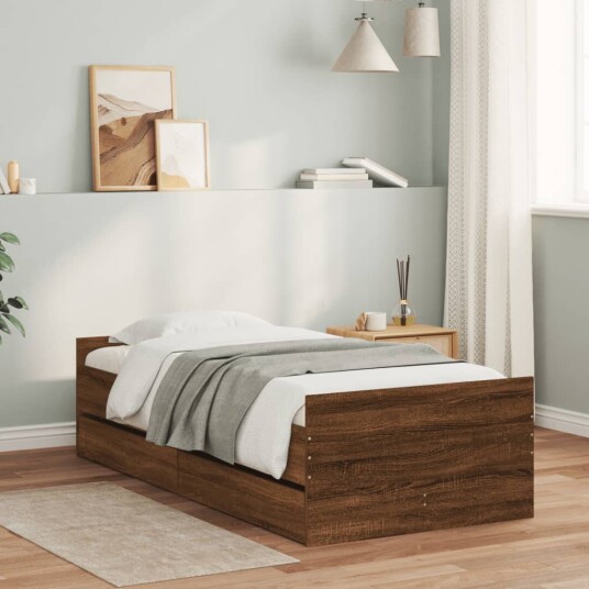 vidaXL Sengeramme med skuffer brun eik 90x190 cm 8721012246010